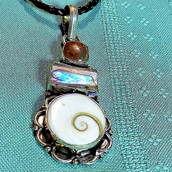 🔥 SHIVA ABALONE UNAKITE PENDANT.STERLING CHAIN.18